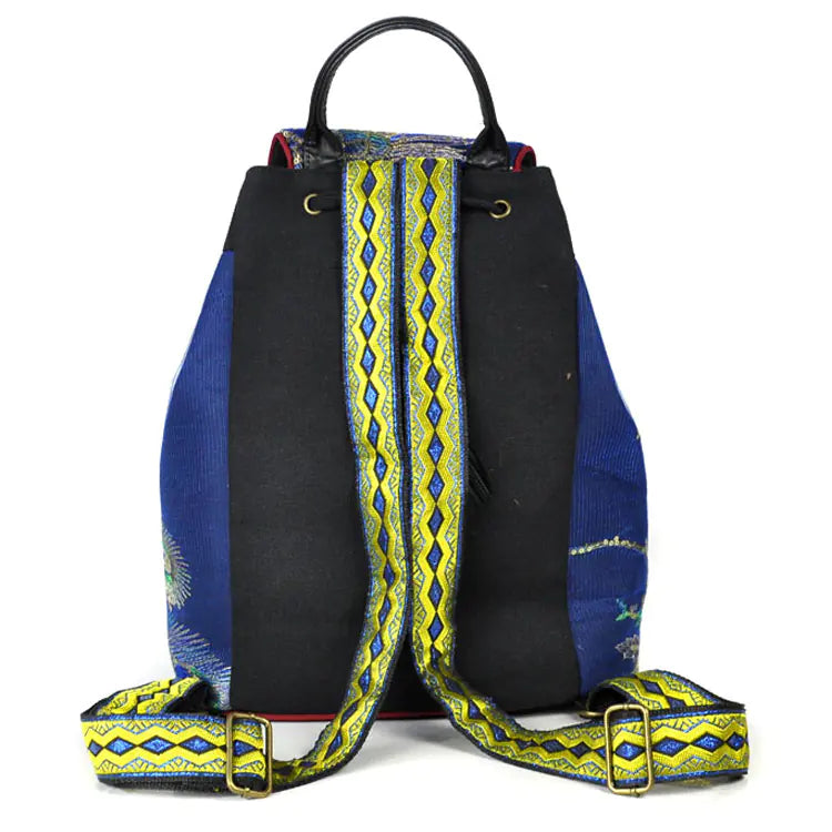 Embroidered Canvas Peacock Backpack with Ethnic Style