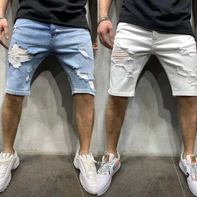Slim Fit Men's Denim Pants with Holes